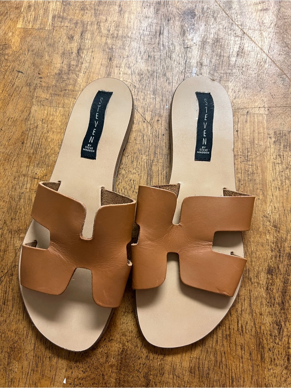 Steve Madden Tan Cutout Leather Slide Sandals